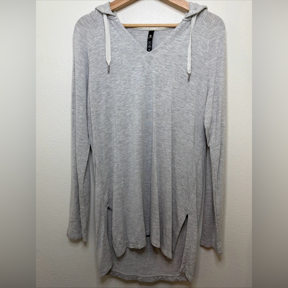 90 Degree by Reflex Women's Heather Gray Knit Long Sleeve V-Neck Tunic Hoodie L